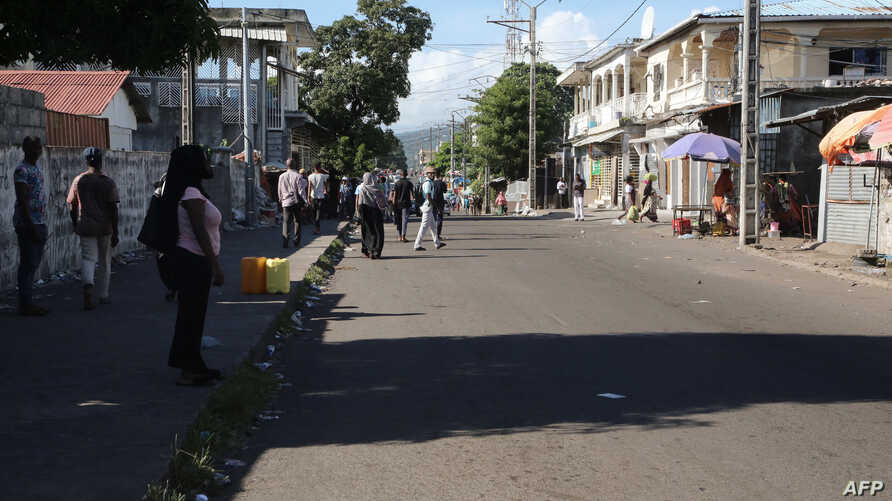A general view of a main street is seen on March 28, 2019 in Moroni, after gunfire was heard in the Comorian capital